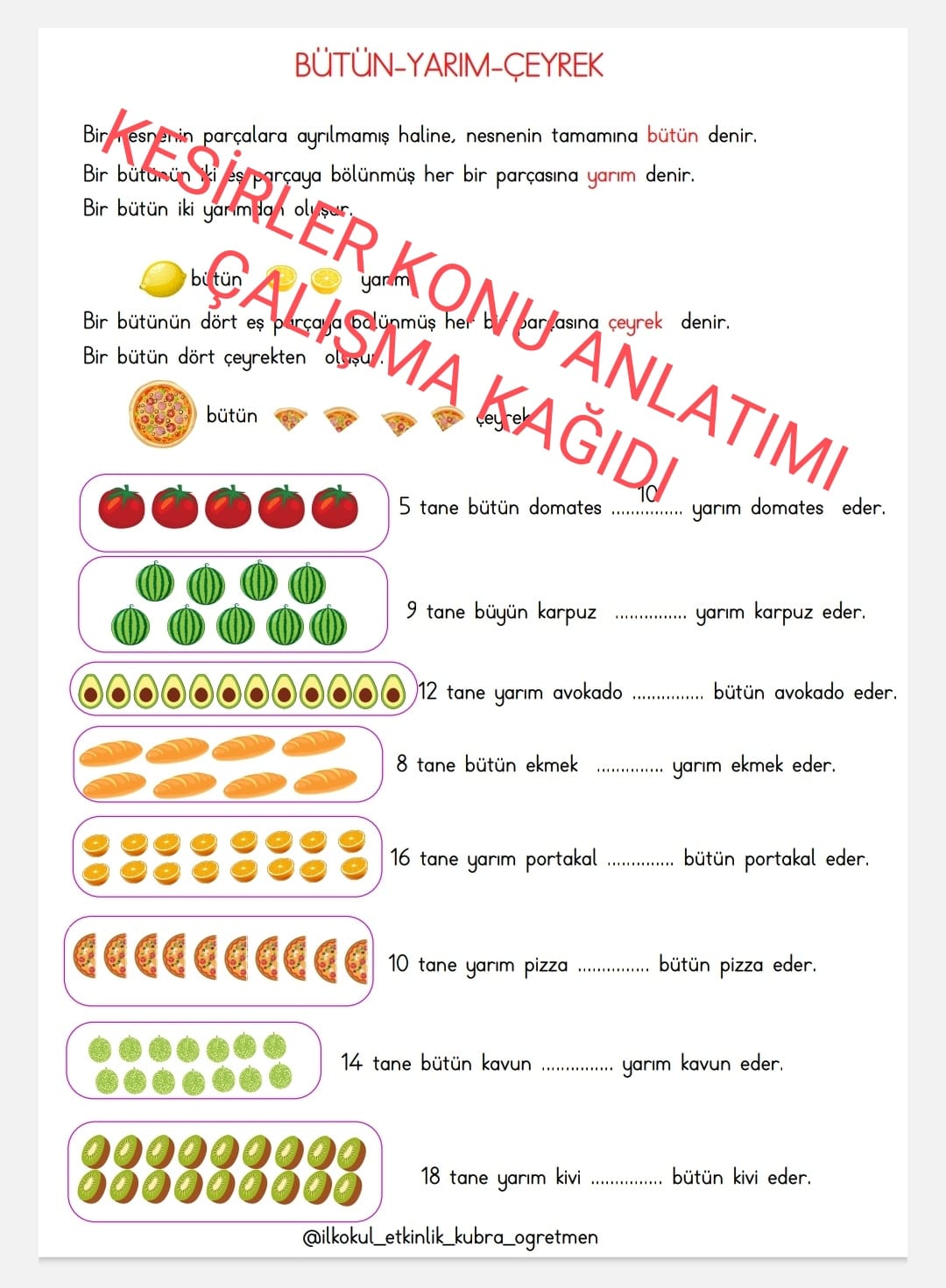 KESİRLER KONU ANLATIMI ÇALIŞMA KAĞIDI