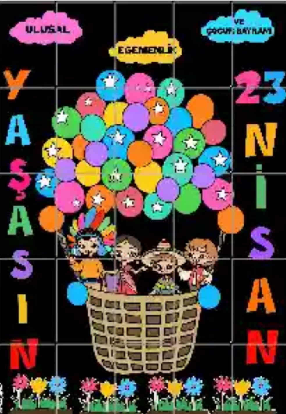 25 A4 Yaşasın 23 Nisan Panosu Siyah Arka Planlı