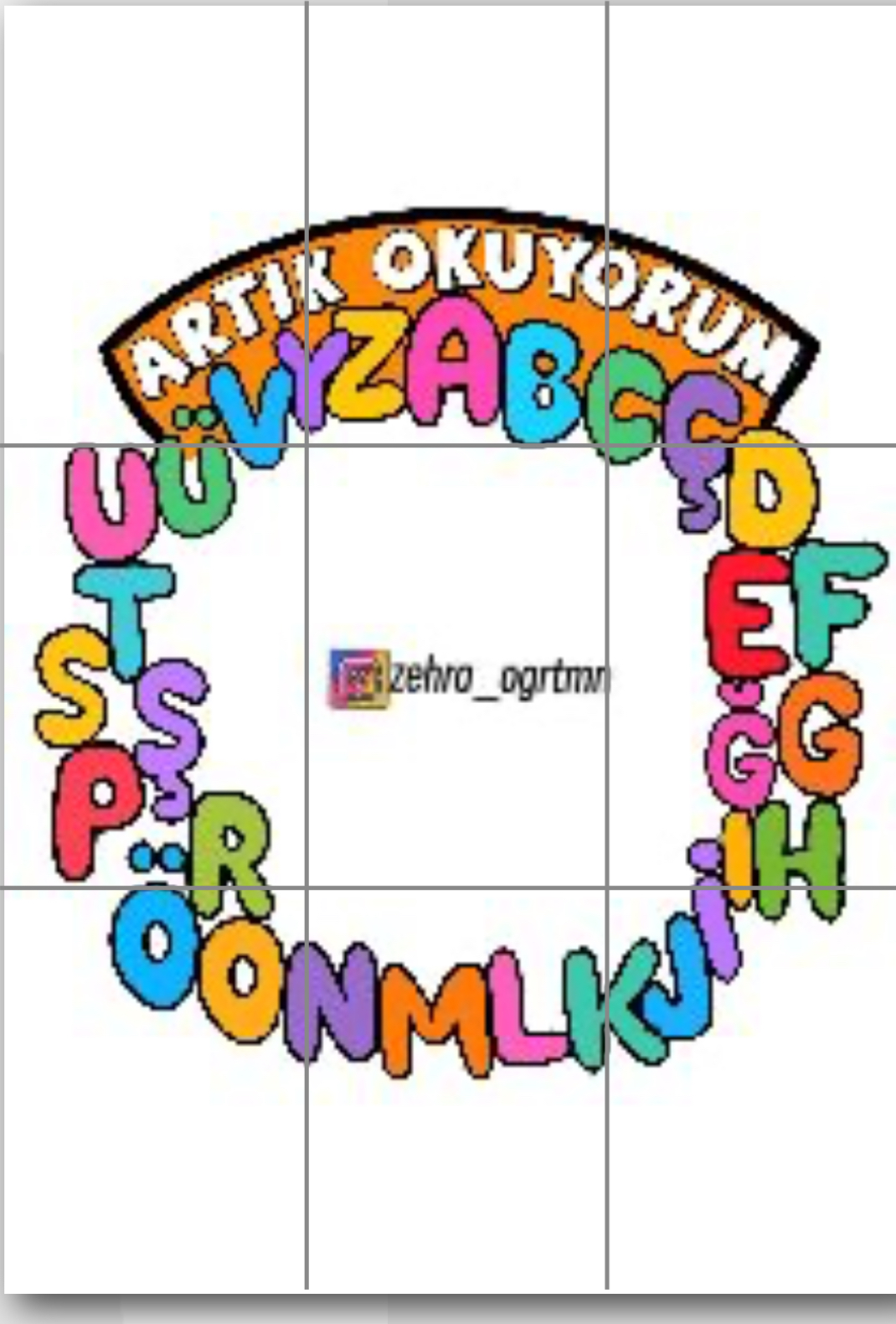 Artık Okuyorum Harfler Çerçevesi 9 A4 RENKLİ
