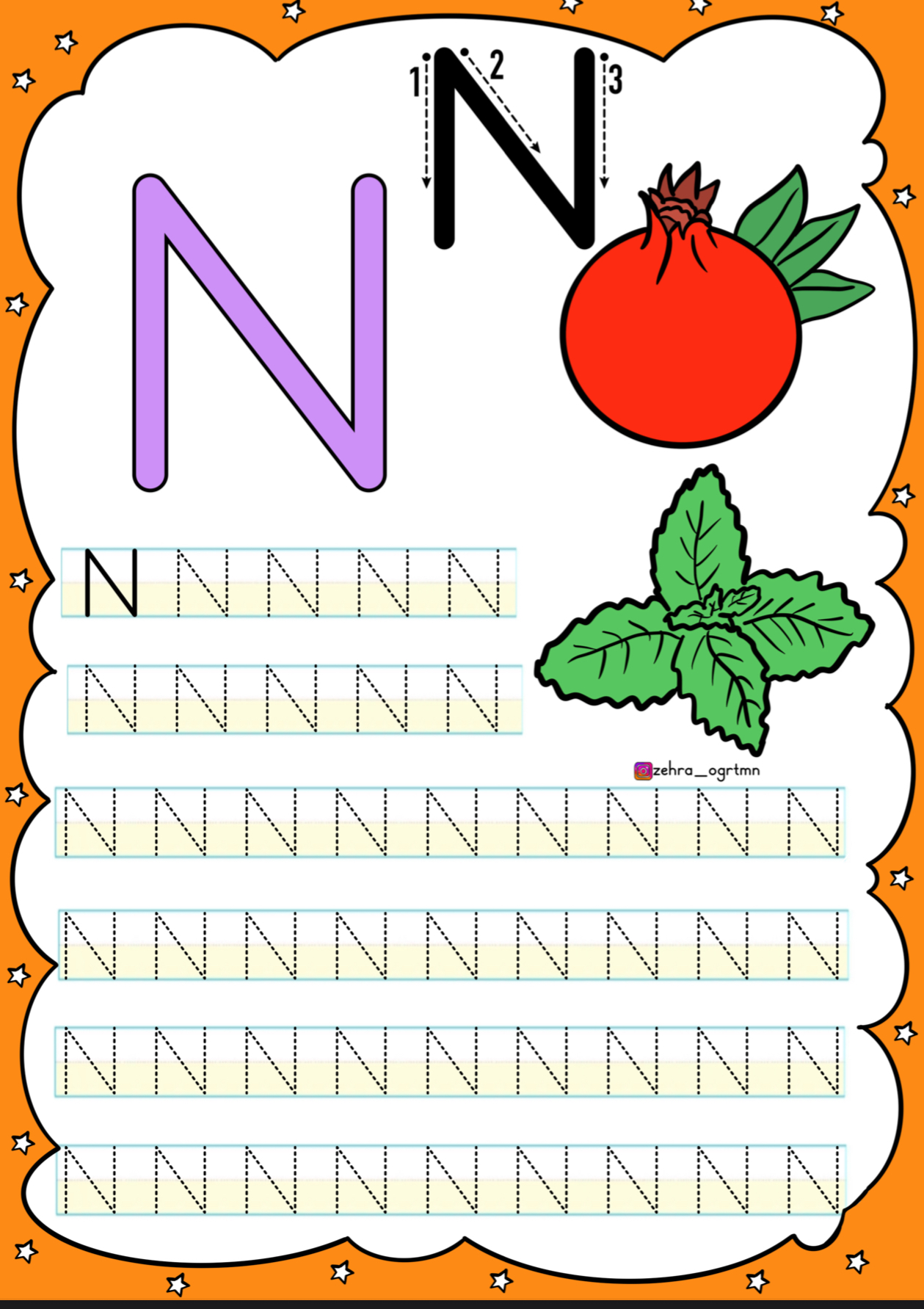 N Sesi Noktalı Yazma Çalışması