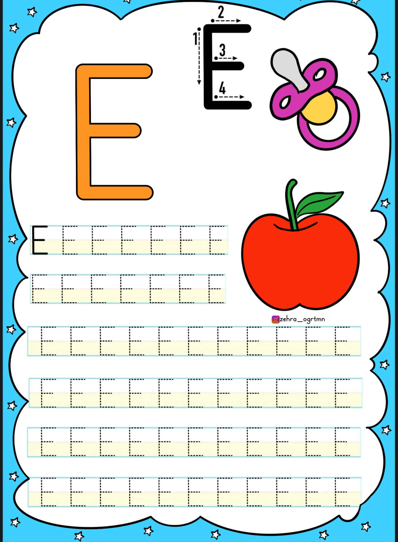 E Sesi Noktalı Yazma Etkinliği