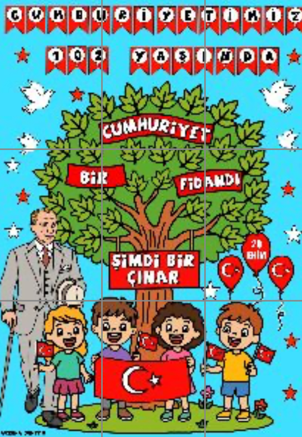 9 A4 Mavi Arka Planlı Cumhuriyetimiz 102 Yaşında