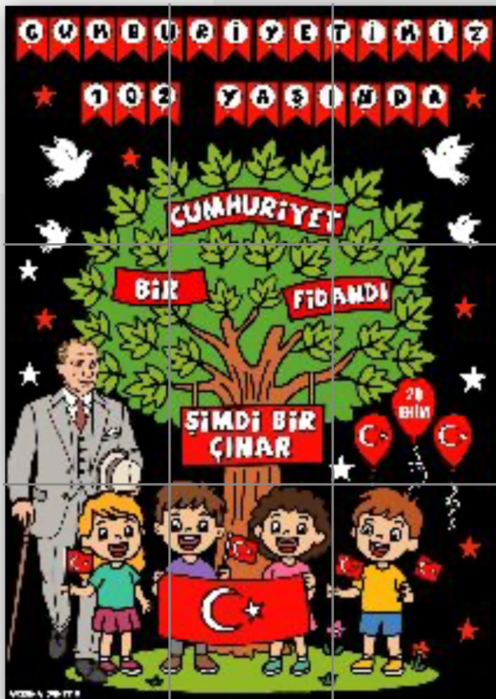 9 A4 Siyah Arka Planlı Cumhuriyetimiz 102 Yaşında