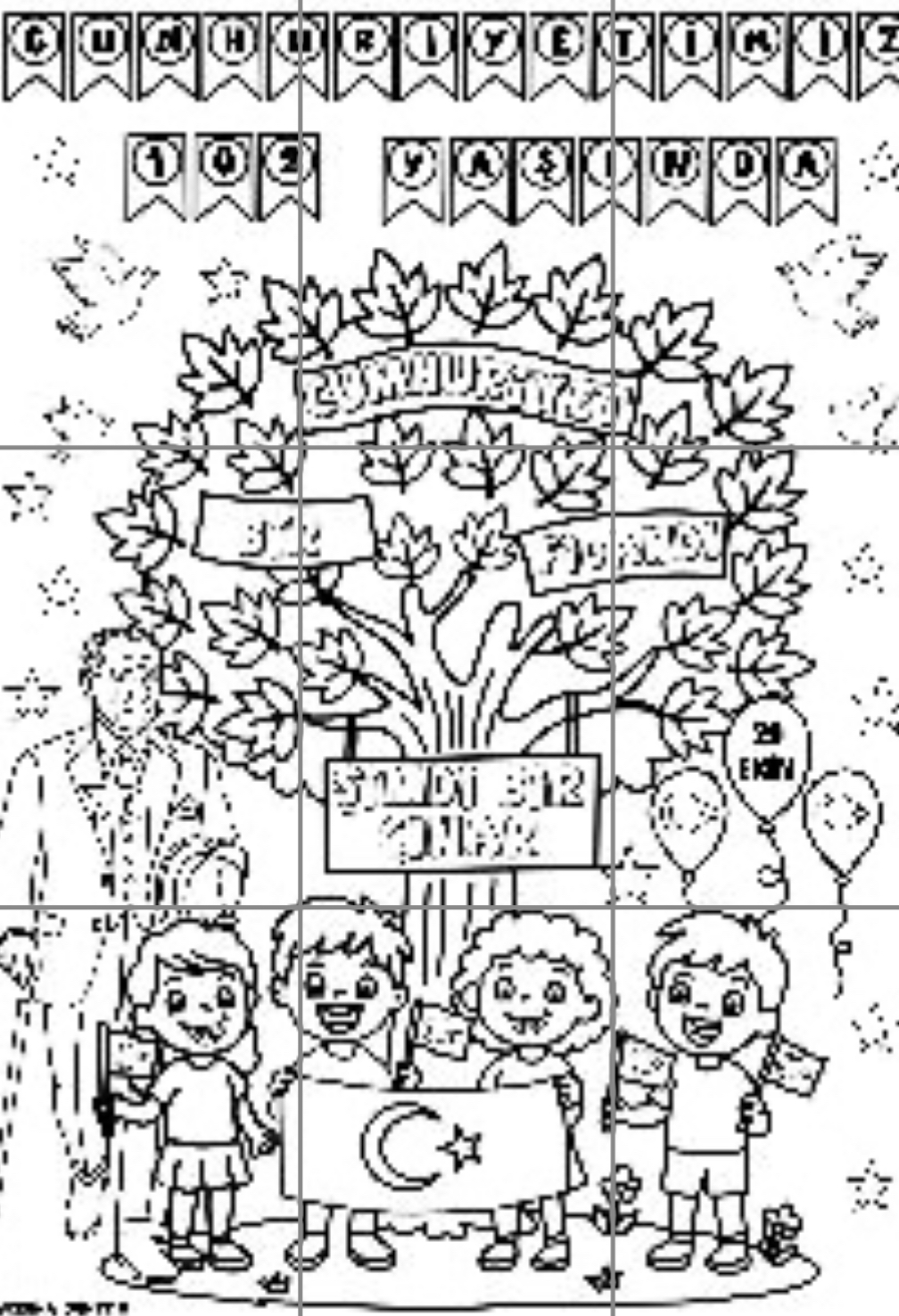 9 A4 Grup Boyama Çalışması Cumhuriyetimiz 102 Yaşında