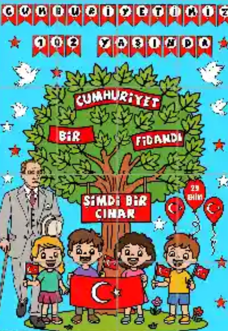 16 A4 Mavi Arka Planlı Cumhuriyetimiz 102 Yaşında