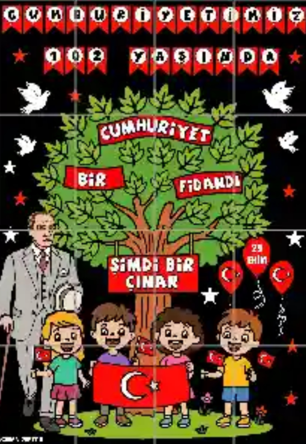 16 A4 Siyah Arka Planlı Cumhuriyetimiz 102 Yaşında