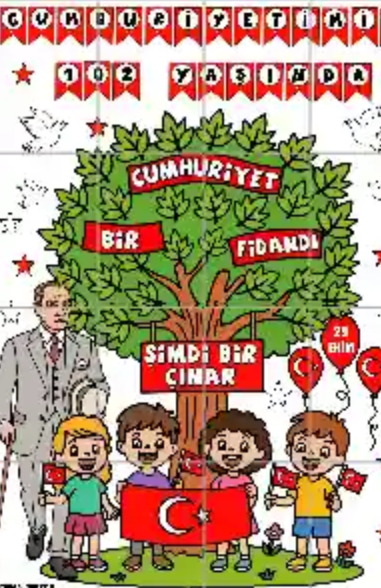 16 A4 Beyaz Arka Planlı Cumhuriyetimiz 102 Yaşında