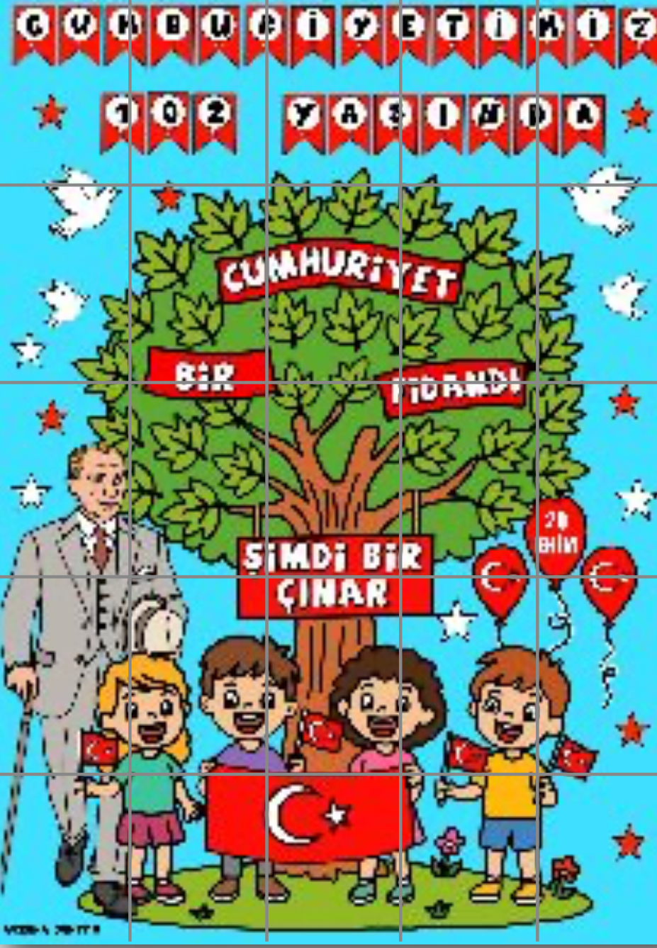 25 A4 Mavi Arka Planlı Cumhuriyetimiz 102 Yaşında