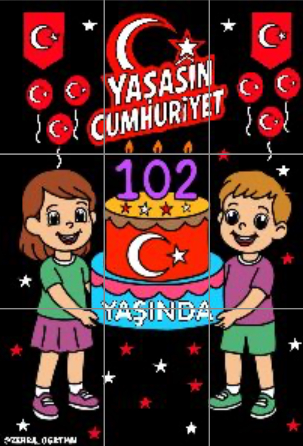 9A4 Siyah Yaşasın Cumhuriyet 102 Yaşında Pastalı Görsel