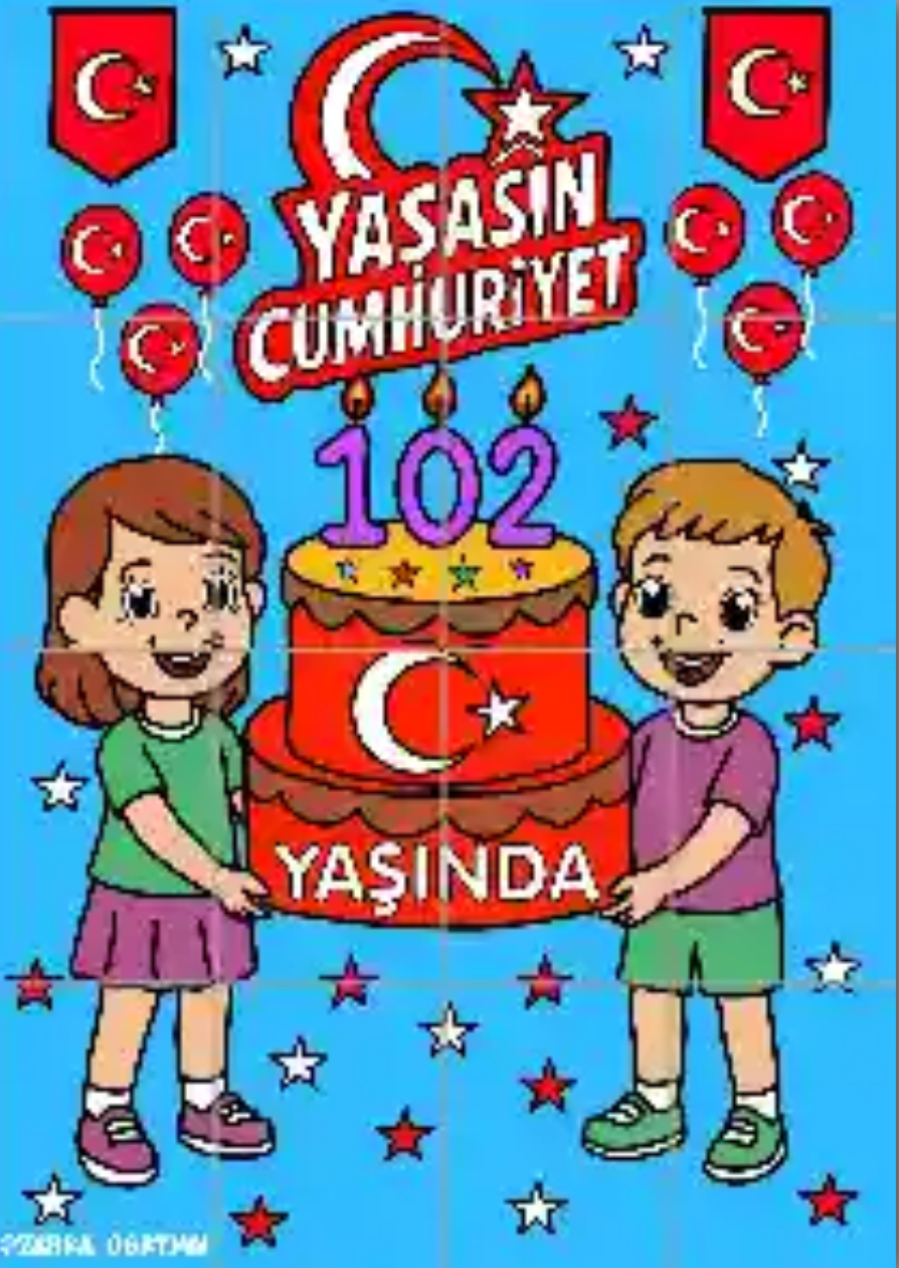16A4 Mavi Yaşasın Cumhuriyet 102 Yaşında Pastalı Görsel