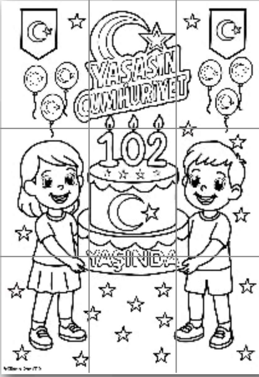 9A4 Grup Boyama  Yaşasın Cumhuriyet 102 Yaşında Pastalı Görsel