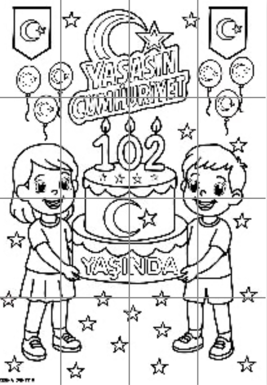 16A4 Grup Boyama  Yaşasın Cumhuriyet 102 Yaşında Pastalı Görsel