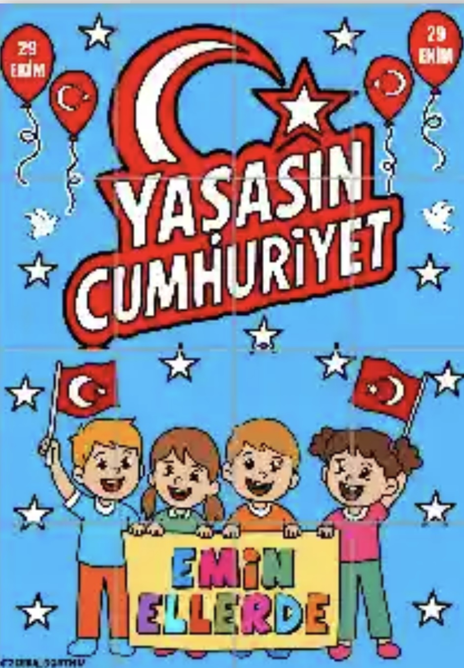 16A4 Mavi Arka Planlı Yaşasın Cumhuriyet Emin Ellerde