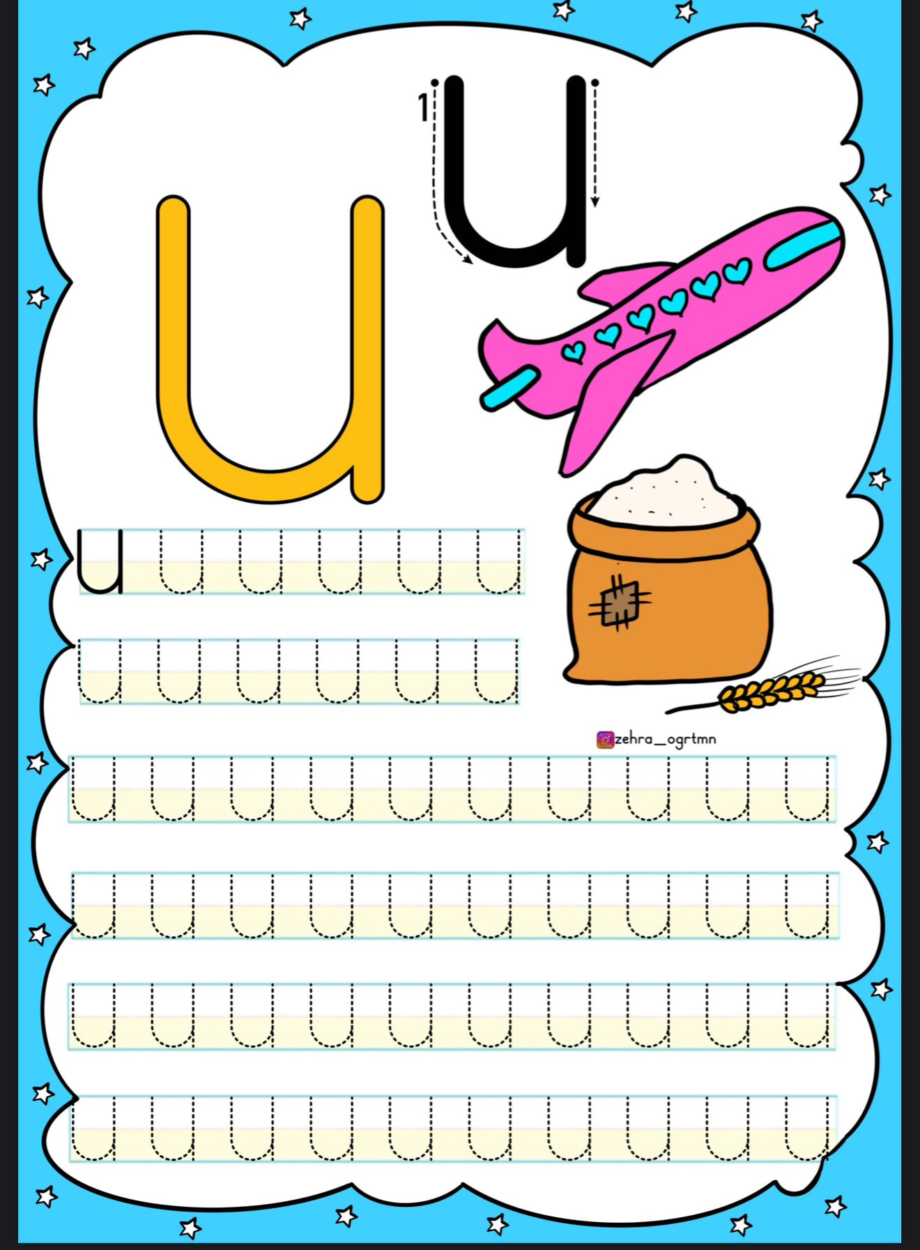 U Sesi Noktalı Yazma Etkinliği 