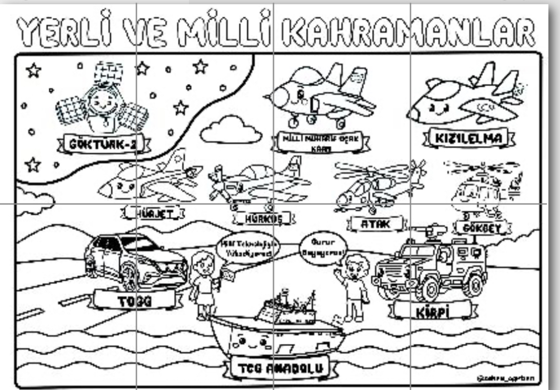 8 A4 Yerli ve Milli Kahramanlar Grup Boyama Çalışması 