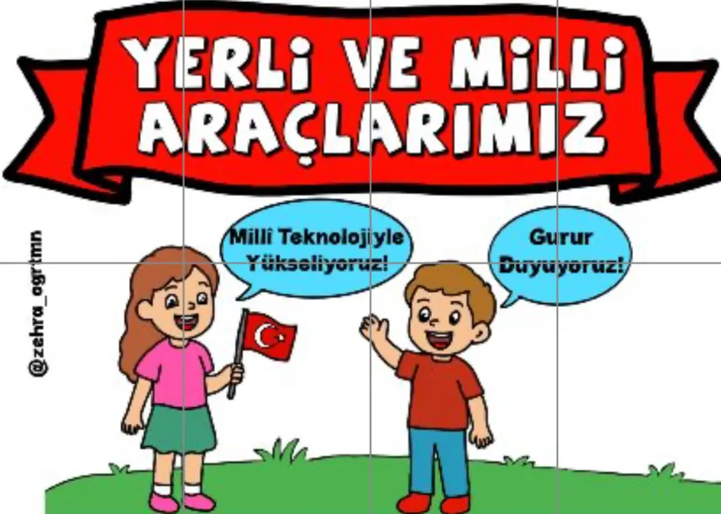 8 A4 Yerli ve Milli Araçlarımız Başlığı ve Çocuklar RENKLİ