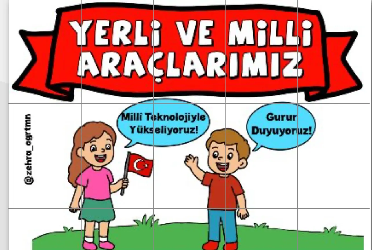 15 A4 Yerli ve Milli Araçlarımız Başlığı ve Çocuklar RENKLİ
