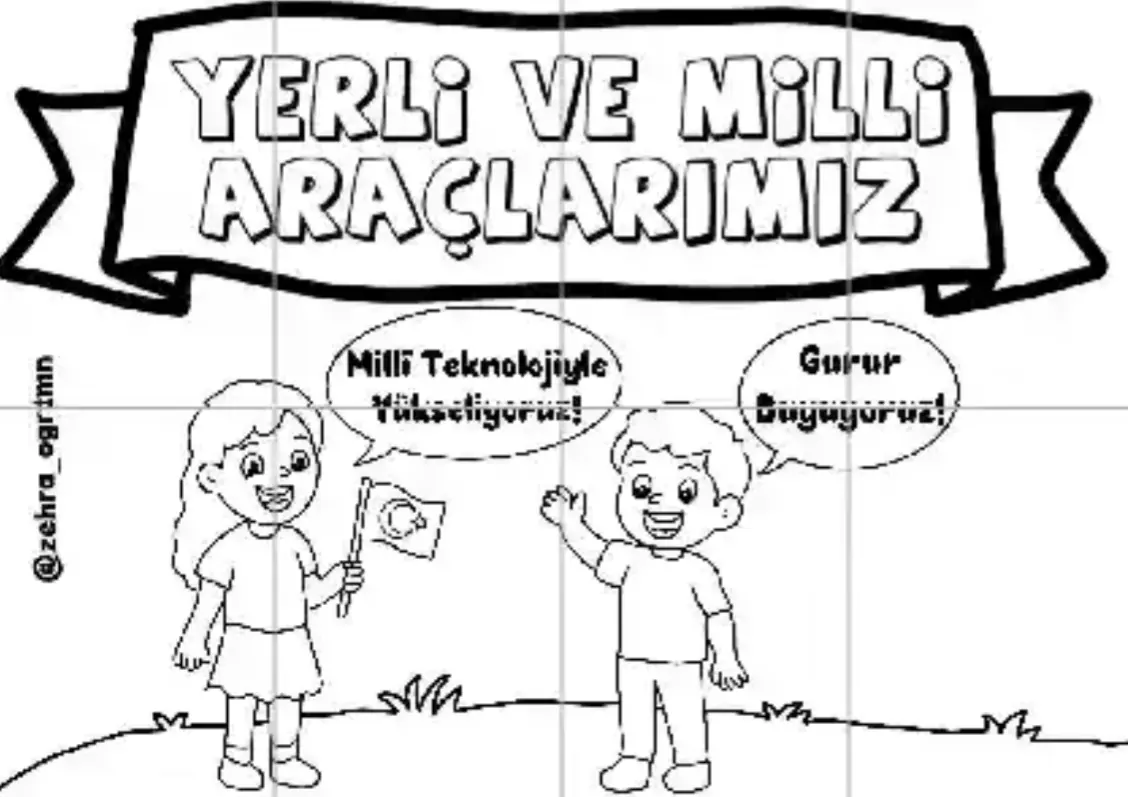 8 A4 Yerli ve Milli Araçlarımız Başlığı ve Çocuklar RENKSİZ