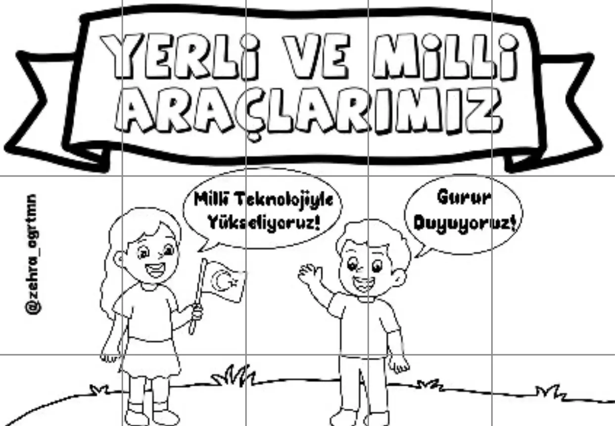 15 A4 Yerli ve Milli Araçlarımız Başlığı ve Çocuklar RENKSİZ
